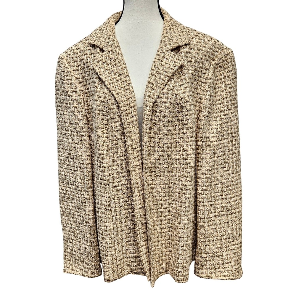 VTG 90s Talbots 16W Italian Fabric Shimmer Blazer Gold Flecks Beige Tweed Luxe